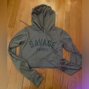 Olive green cropped savage barbell lightweight hoodie S